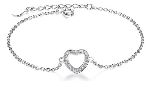 Pulsera Corazón Y Circones Plata 925 