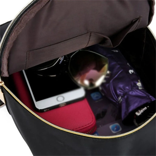 Mochila Mini Impermeable Negro Con Dorado Premium