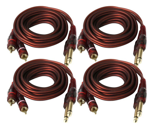 4pcs 5ft 6.35mm Dual 1/4 Plug A Phono 2 Rca Cable De