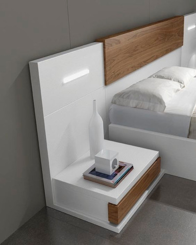 Imagen 2 de 4 de Cama Doble Moderna Lacada Con Mesas De Noche Ref Aris