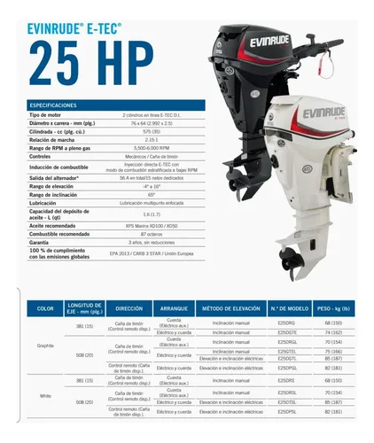 Motor Evinrude 25 - 40 Hp 2 Tiempos Ecol Nautica Milione
