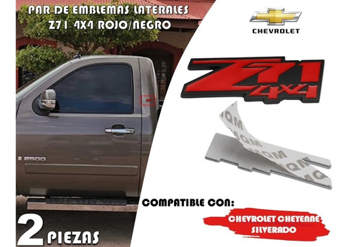 Par De Emblemas Cheyenne Silverado Z71 4x4 Rojo/negro