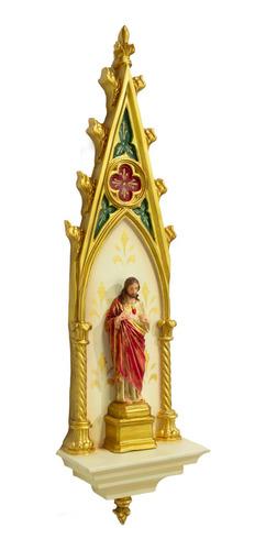 Imagem 3 de 7 de Oratório Sagrado Coração De Jesus Resina Policromado - 46cm