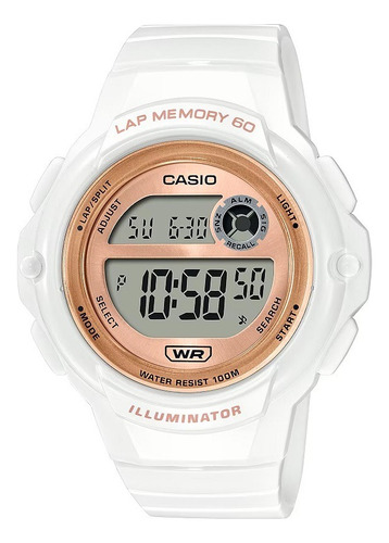 Relógio Casio Feminino Digital Lws-1200h-7a2vdf Cor Da Correia Branco Cor Do Bisel Branco Cor Do Fundo Ouro Rosê E Cinza