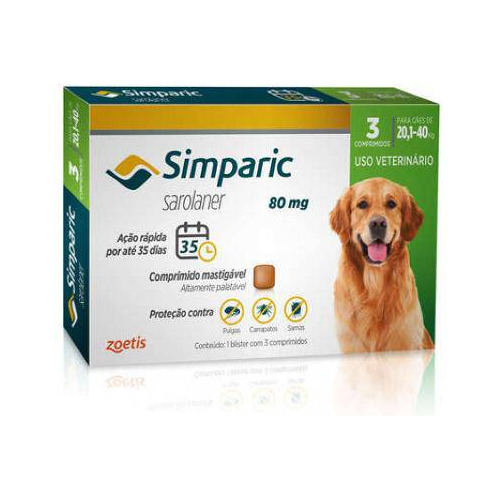 Antipulgas Zoetis Simparic 80 Mg Para Cães 20,1 A 40 Kg