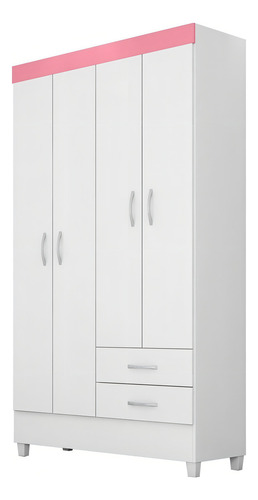 Guarda Roupa Flex 4 Portas 2 Gavetas Astro D02 Branco/rosa/b