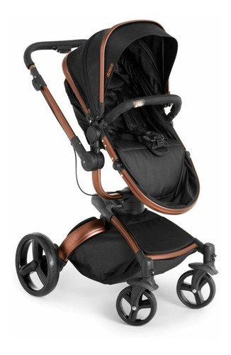 Carrinho de bebê de paseio Dzieco Vulkan preto com chassi de cor cobre