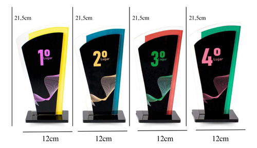 Kit Conjunto De Troféus Acrílico 1 2 3 E 4 Lugar - 50 Peças