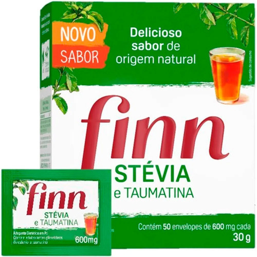 Adoçante em Pó Stevia e Taumatina Finn Caixa 30g 50 Unidades