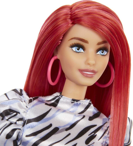 Imagem 3 de 6 de Barbie Fashionistas Doll 168 Ruiva 2021 Vestido Zebra