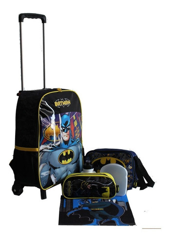 Kit Mochila Batman 3d Masculina Rodinhas +lancheira Estojo