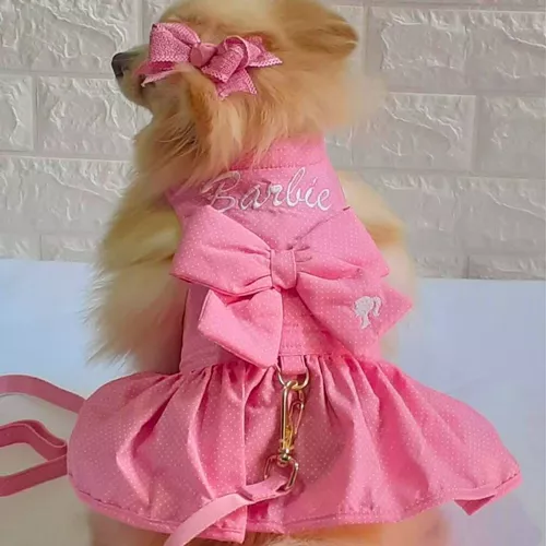 Roupa Roupinha Pet Para Cachorro Vestido Barbie Com Guia