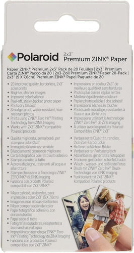 Polaroid 2x3 Premium Zink Zero Photo Paper Pack De 20 Hojas