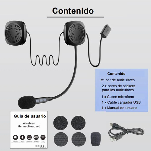 Auriculares Negros Bluetooth 5.2 Para Casco Con Micrófono