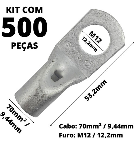 500un Terminal De Compressão Cabo De 70mm² Furo M12 Sc70-12