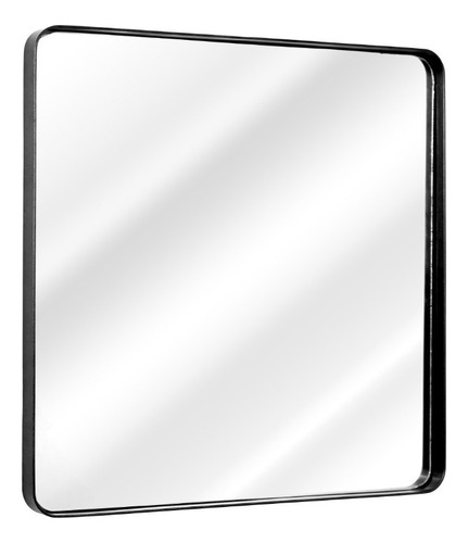 Espelho Com Moldura Em Metal Quadrado Banheiro Quarto 60 Cm Moldura Preto