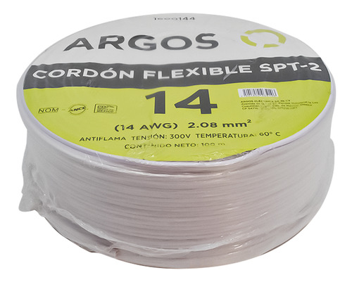 Cable Duplex Flex 14 Argos 100% Cobre 300v Caja 100 M Blanco