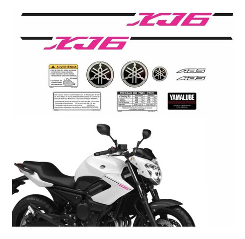 Kit Adesivos Emblemas Para Yamaha Xj6 2013 Rosa 18288