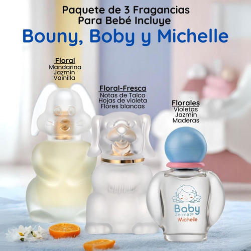 Set 3 Perfumes Zermat Bebé Boby Michell Bouny Floral Suave