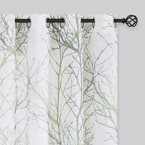 Cortinas De Lino Semitransparentes, Verde Salvia Y Blanco