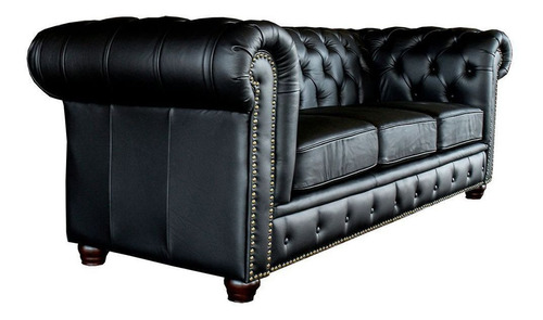 Madeira Couro Preto, Tufted Leather Couch Used