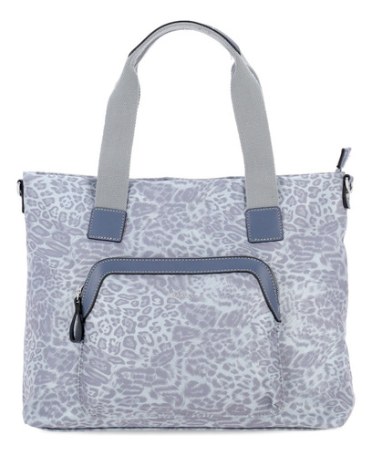 Cartera De Mujer Con Tira Larga Ecocuero Animalprint Sharon Azul Animal Print Plata Azul