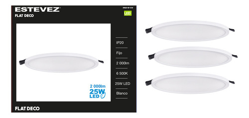 Pack 3 Lámparas Led 25w, 6500k, Estévez, Color Blanco
