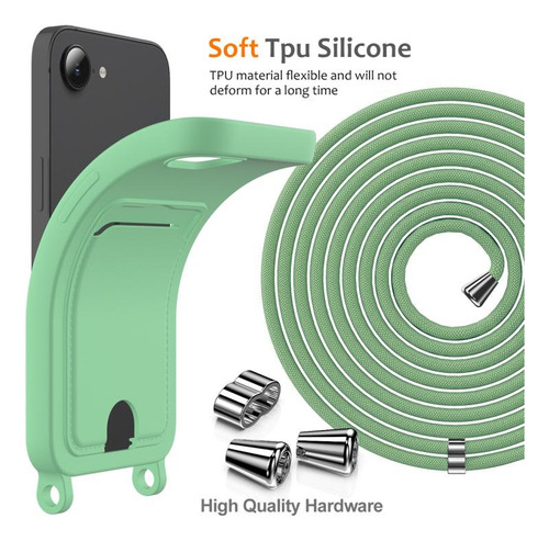  Capa De Silicone Para iPhone 16e Com Alça E Porta-cartão
