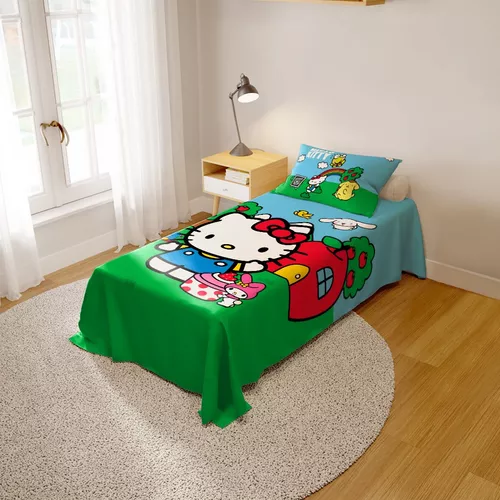 Jogo de Cama Solteiro 2 peças Percal 180 Fios Pérola Hello Kitty