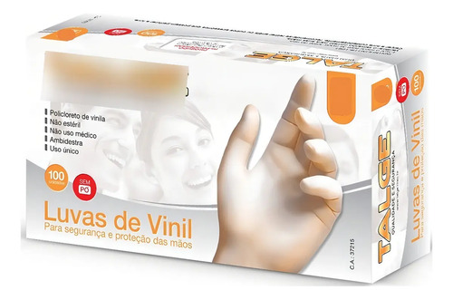 Luvas Descartáveis Vinil sem pó Hipoalergênicas Talge M 100 Unidades Transparente