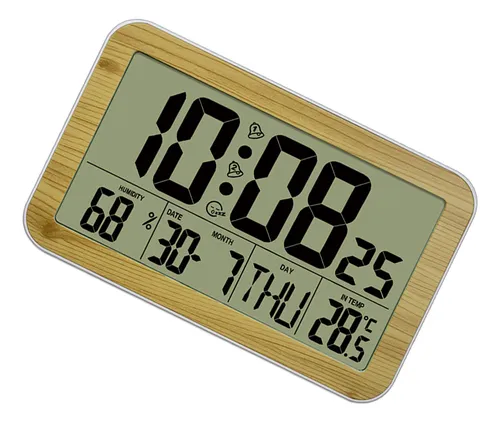 Reloj Despertador De Pared Digital Con Madera Granulada, Mut