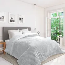 Comprar Edredon Acolchado Mollis Kavanagh Corderito 1 1\u002F2 Plaza Twin Color Gris Claro - Gris Claro Diseño De La Tela Rayas