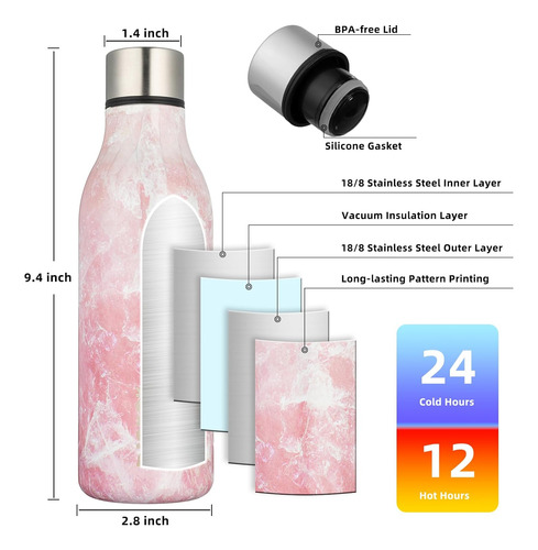Insulated Bottles, 18oz Stainless Steel Metal Bottle Wi...