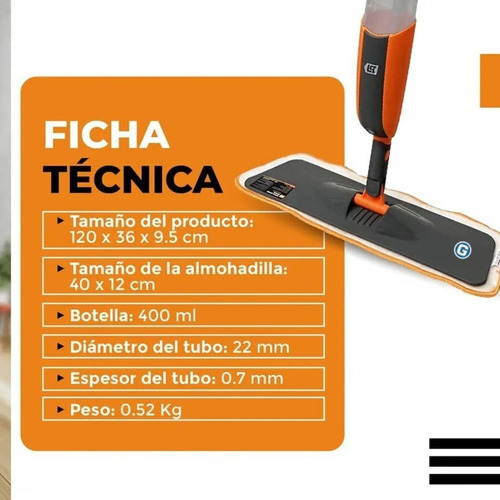 Imagen 2 de 10 de Trapeador Plano Mopa Microfibra Spray Rociador Lusqtoff