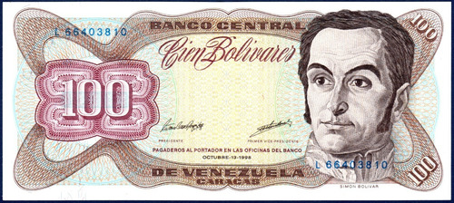 Billete De 100 Bolívares L8 Octubre 13 1998 Simón Bolívar