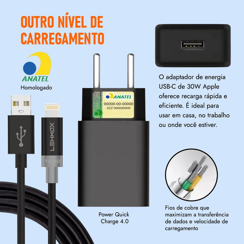 Carregador Turbo Parede Usb Ios 30w Compatível Com iPhone