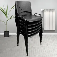Silla Lisy Apilable Fija Plástica Oficina Reforzada Pack X6 Super Fuertes Mobilarg Color Negro