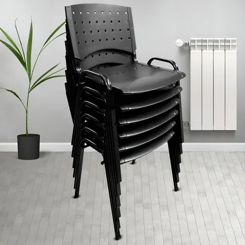 Silla Lisy Apilable Fija Plástica Oficina Reforzada Pack X6 Super Fuertes Mobilarg Color Negro