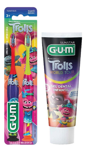 Gum Combo Trolls Dental Gel Infantil + Cepillo Niño +3 Años