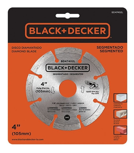 Imagen 1 de 1 de Disco De Corte Diamantado De 4 PuLG. Marca Black And Decker
