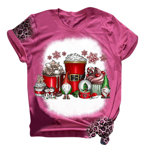 Mujer Navidad Santa Impresion Casual Manga Corta Cuello Tops