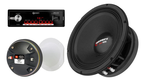 Kit Woofer Mh 420 Com Radio Amplayer Driver D220ti E Corneta Cor Preto
