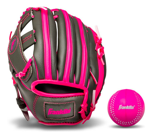 Guante Beisbol Franklin Rtp 22703l 9.5 In Grs 3-5 Años Zurdo Color Gris Oscuro Rosa