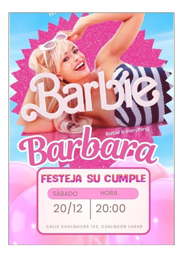 Tarjeta De Cumple Personalizada Barbie  Imprimibles