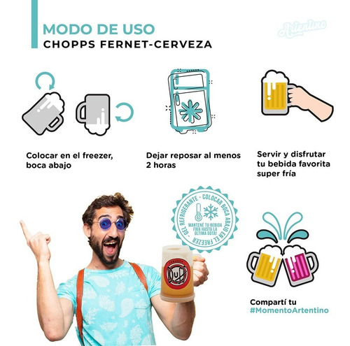 6 Vaso Chopp Gel Refrigerante Cerveza Fernet Siempre Frío