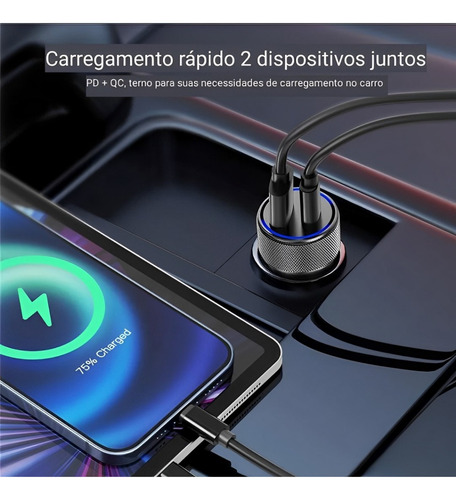 Carregador Veicular Turbo Tipo-c + Usb 45w Hmaston L09 Cor Preto
