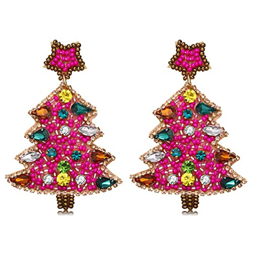 Pendientes Colgantes Árbol Navideño Cristal Rojo