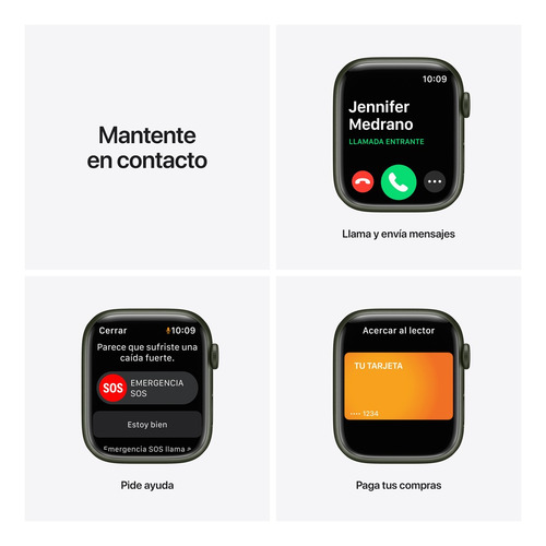 Imagen 7 de 9 de Apple Watch Series 7 (GPS, 45mm) - Caja de aluminio color verde - Correa deportiva verde trébol