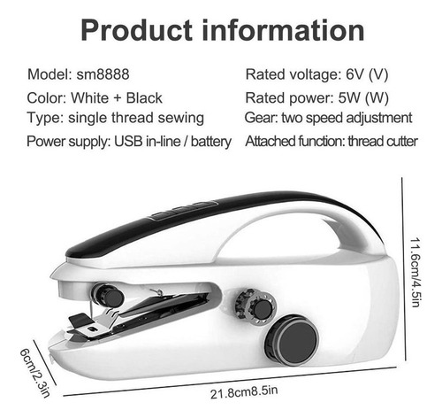 . Máquina De Costura Portátil Usb Elétrico Alimentado Por