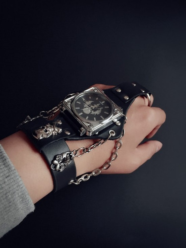 Reloj Pulsera Hombre Retro Cuero Cráneo Ideal Motoqueros